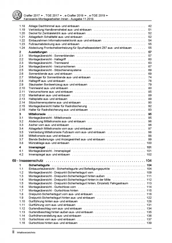 VW Crafter SY SZ ab 2017 Karosserie Montagearbeiten Innen Reparaturanleitung PDF