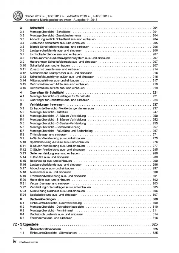 VW Crafter SY SZ ab 2017 Karosserie Montagearbeiten Innen Reparaturanleitung PDF