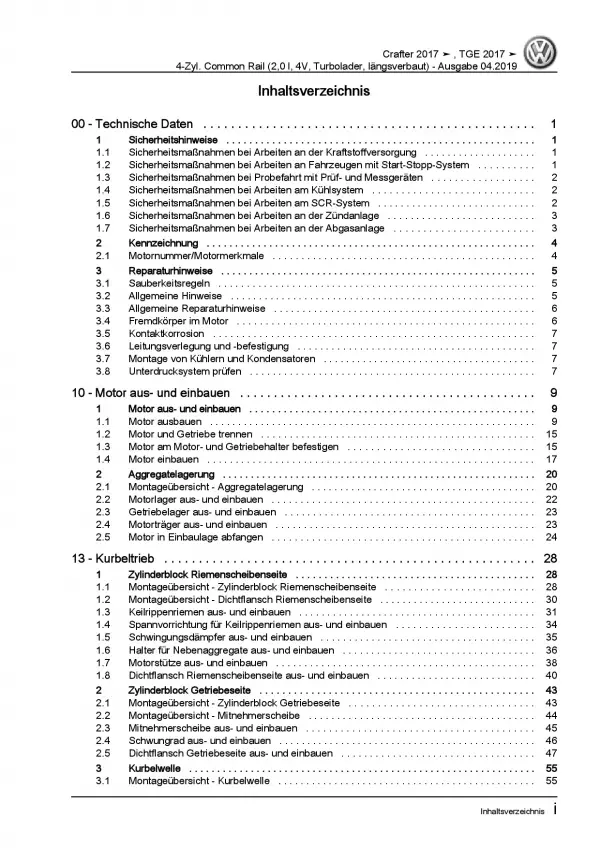 VW Crafter SY SZ (17>) 2,0l Dieselmotor TDI 108-176 PS Reparaturanleitung PDF