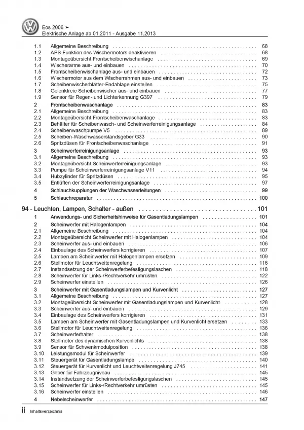 VW EOS 1F 2011-2015 Elektrische Anlage Elektrik Systeme Reparaturanleitung PDF