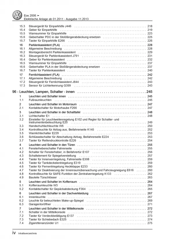 VW EOS 1F 2011-2015 Elektrische Anlage Elektrik Systeme Reparaturanleitung PDF