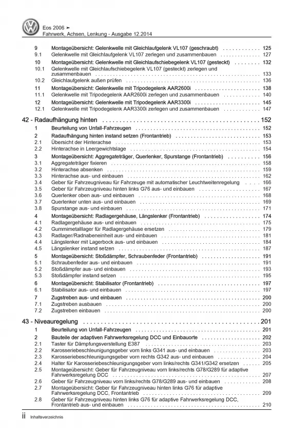 VW EOS Typ 1F 2006-2015 Fahrwerk Achsen Lenkung Reparaturanleitung