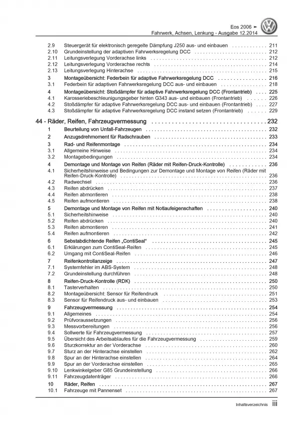 VW EOS Typ 1F 2006-2015 Fahrwerk Achsen Lenkung Reparaturanleitung