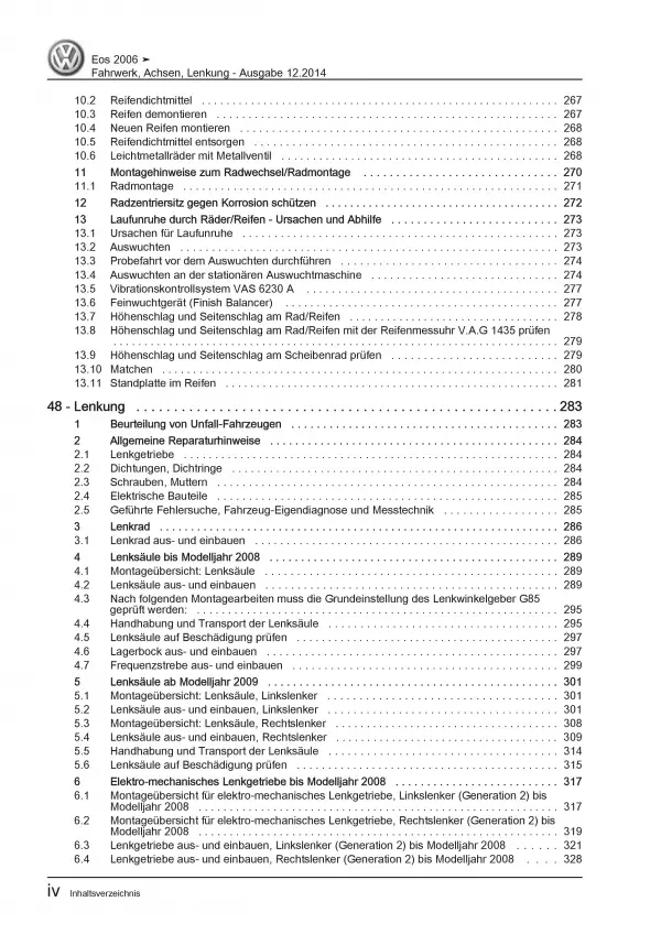 VW EOS Typ 1F 2006-2015 Fahrwerk Achsen Lenkung Reparaturanleitung PDF