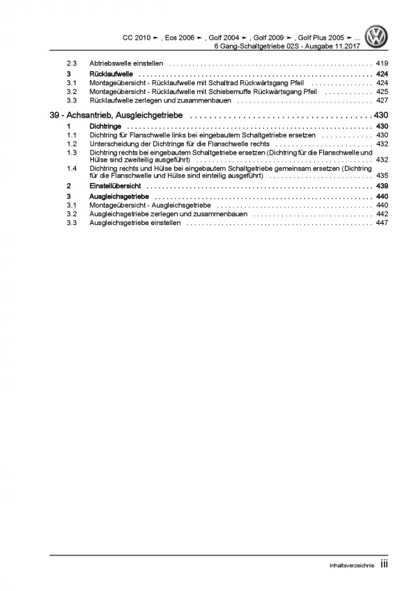 VW EOS 1F 2006-2015 6 Gang Schaltgetriebe 02S Kupplung Reparaturanleitung PDF