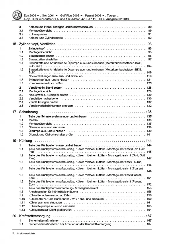 VW EOS 1F (06-15) 4-Zyl. 1,4l 1,6l Benzinmotor 90-115 PS Reparaturanleitung PDF