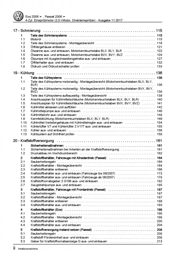 VW EOS Typ 1F 2006-2015 4-Zyl. 2,0l Benzinmotor 150 PS Reparaturanleitung