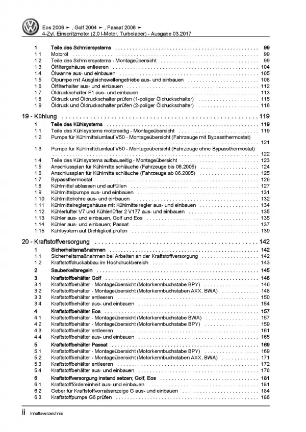 VW EOS Typ 1F 2006-2015 4-Zyl. 2,0l Benzinmotor 200 PS Reparaturanleitung PDF