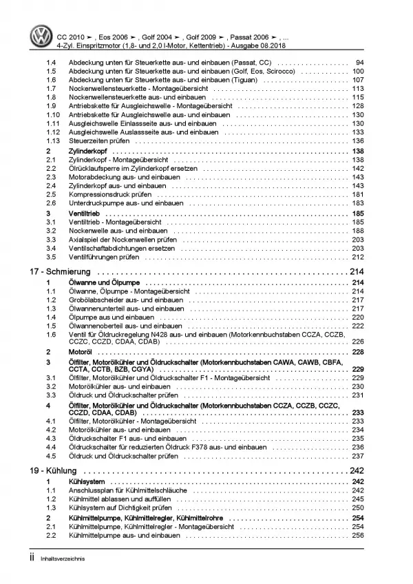 VW EOS Typ 1F (06-15) 4-Zyl. 1,8l 2,0l Benzinmotor 152-211 PS Reparaturanleitung