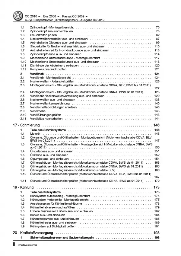 VW EOS 1F 2006-2015 6-Zyl. 3,6l Benzinmotor 260-299 PS Reparaturanleitung PDF