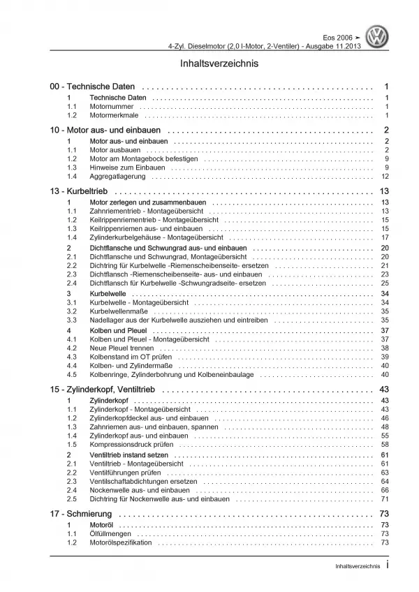 VW EOS Typ 1F (06-15) 4-Zyl. 2,0l Dieselmotor TDI 140 PS Reparaturanleitung PDF