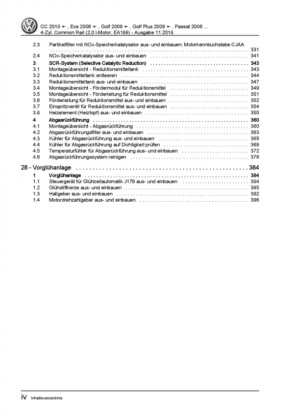 VW EOS 1F (06-15) 4-Zyl. 2,0l Dieselmotor TDI 110-170 PS Reparaturanleitung PDF