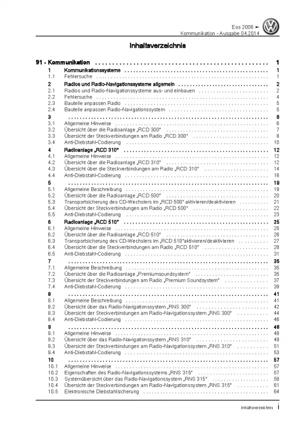 VW EOS Typ 1F 2006-2015 Radio Navigation Kommunikation Reparaturanleitung