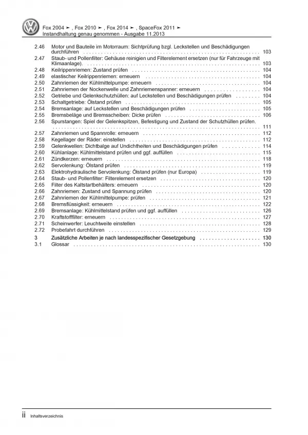 VW Fox Typ 5Z ab 2003 Instandhaltung Inspektion Wartung Reparaturanleitung PDF