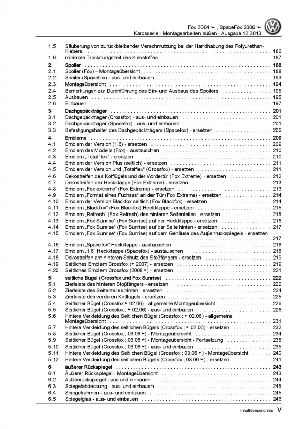 VW Fox Typ 5Z ab 2003 Karosserie Montagearbeiten Außen Reparaturanleitung PDF