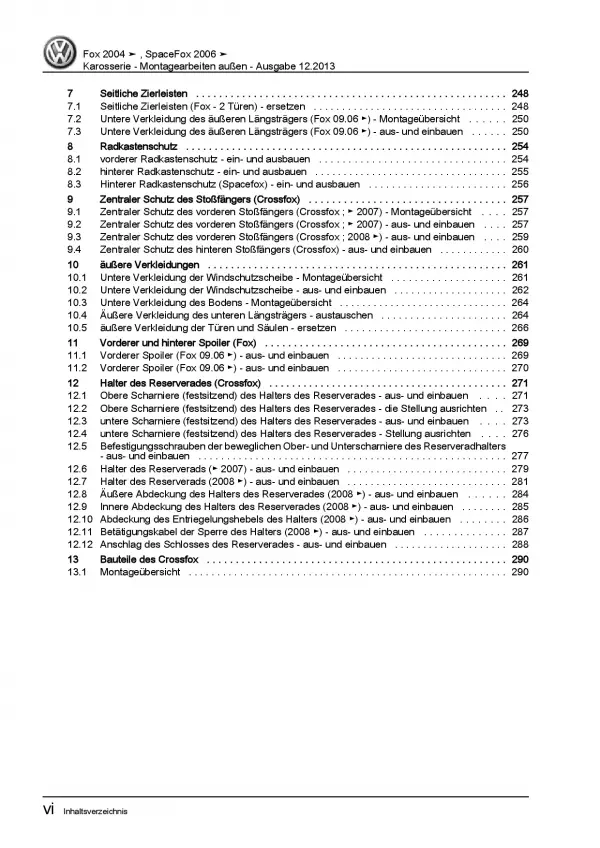 VW Fox Typ 5Z ab 2003 Karosserie Montagearbeiten Außen Reparaturanleitung PDF