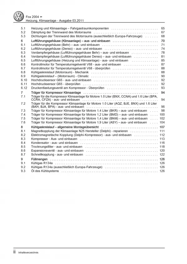 VW Fox Typ 5Z ab 2003 Heizung Belüftung Klimaanlage Reparaturanleitung PDF