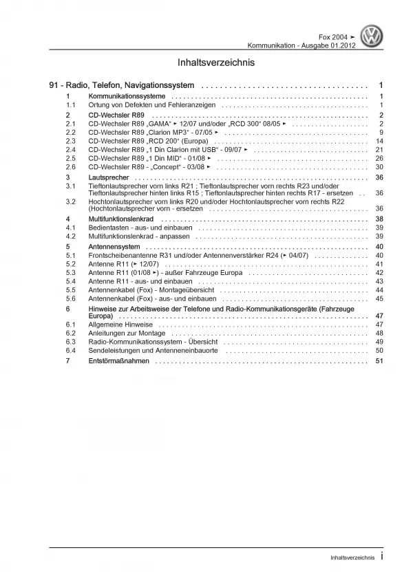 VW Fox Typ 5Z ab 2003 Radio Navigation Kommunikation Reparaturanleitung PDF