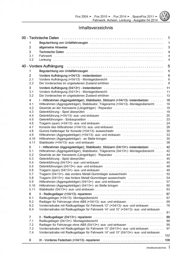 VW Fox Typ 5Z ab 2003 Fahrwerk Achsen Lenkung Reparaturanleitung PDF