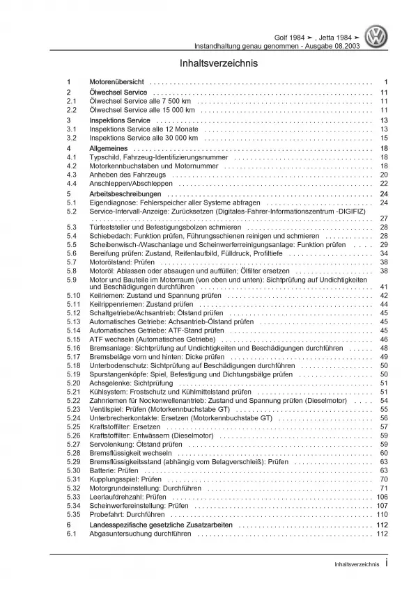 VW Golf 2 19 1984-1992 Instandhaltung Inspektion Wartung Reparaturanleitung PDF