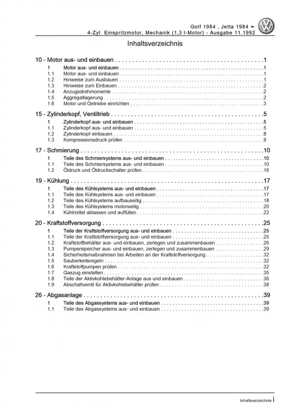 VW Golf 2 19 1984-1992 1,3l Benzinmotor 54 PS Mechanik Reparaturanleitung PDF