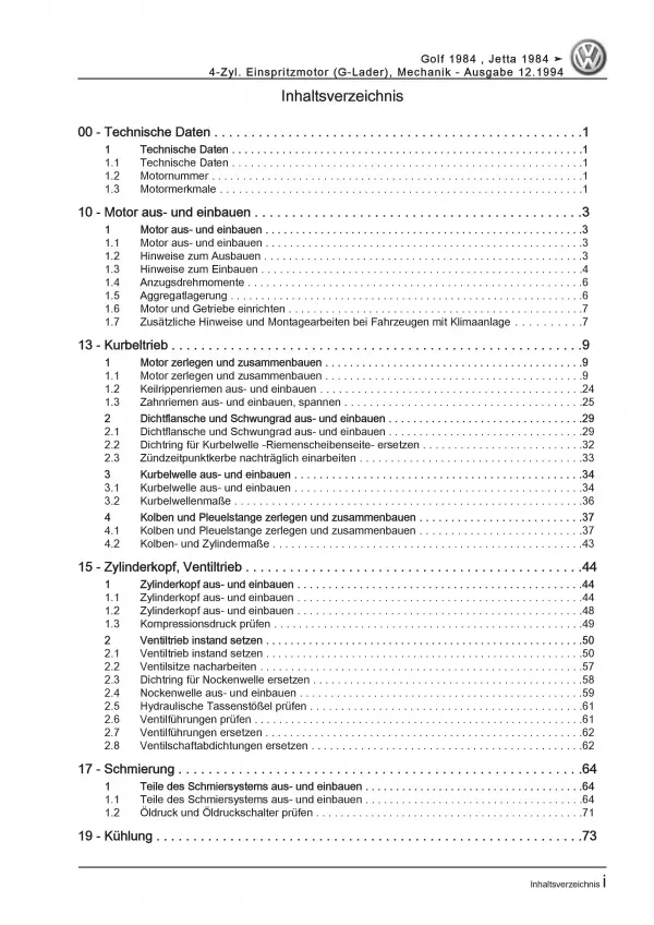 VW Golf 2 19 (84-92) Benzinmotor 150-160 PS Mechanik Reparaturanleitung PDF