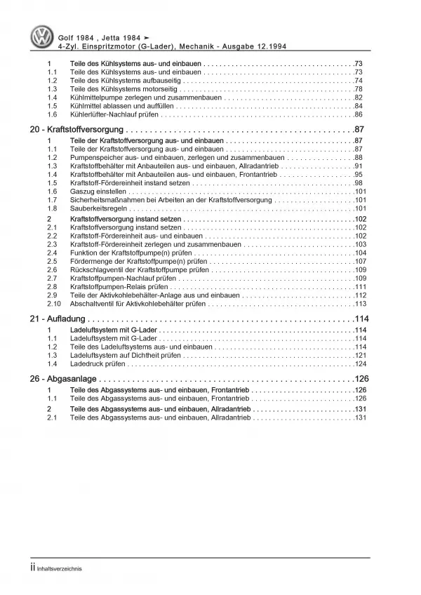 VW Golf 2 19 (84-92) 4-Zyl. Benzinmotor 150-160 PS Mechanik Reparaturanleitung