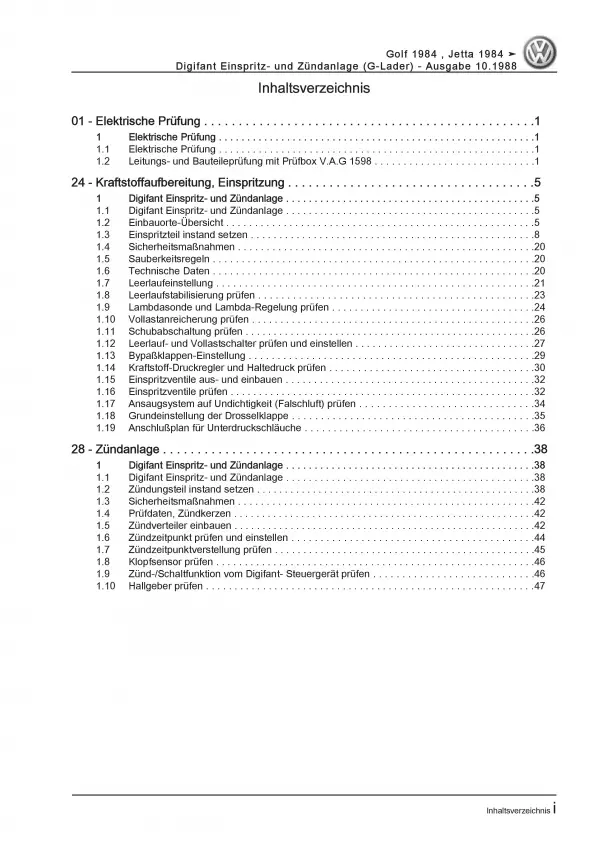 VW Golf 2 (84-92) Digifant Einspritz- Zündanlage G-Lader Reparaturanleitung PDF