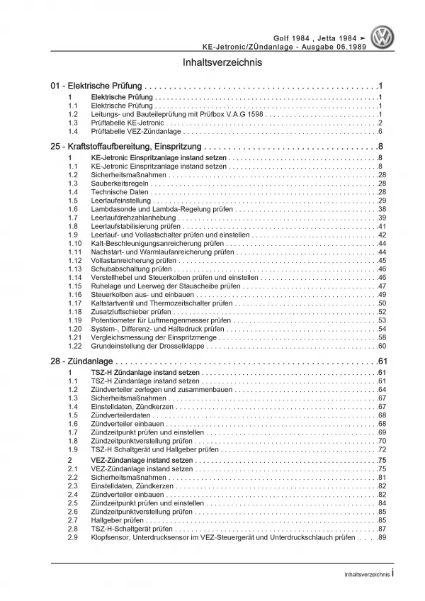 VW Golf 2 (84-92) KE-Jetronic- Zündanlage 1,8l 90-107 PS Reparaturanleitung PDF