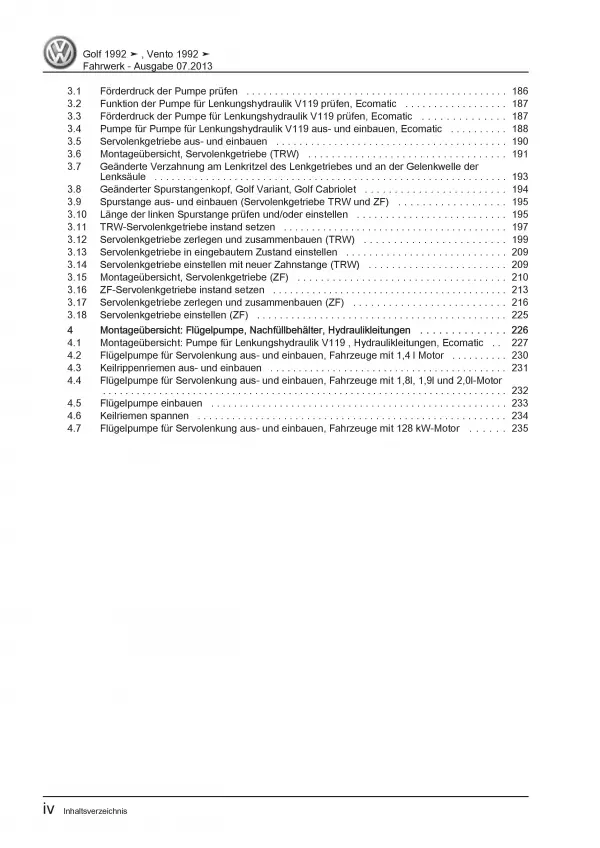 VW Golf 3 1H (91-99) Fahrwerk Achsen Lenkung Bremsanlage Reparaturanleitung PDF