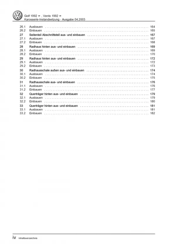 VW Golf 3 1H 1991-1999 Karosserie Unfall Instandsetzung Reparaturanleitung PDF