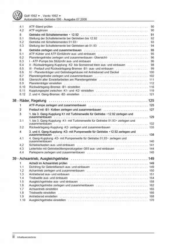 VW Golf 3 Typ 1H 1991-1999 4 Gang Automatikgetriebe 096 Reparaturanleitung