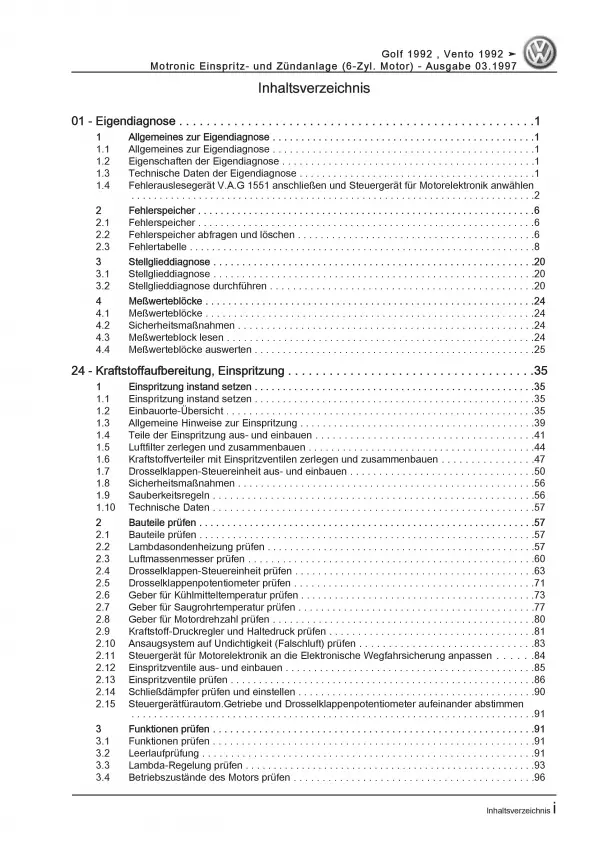 VW Golf 3 Typ 1H 1991-1999 Motronic Einspritz- Zündanlage Reparaturanleitung PDF