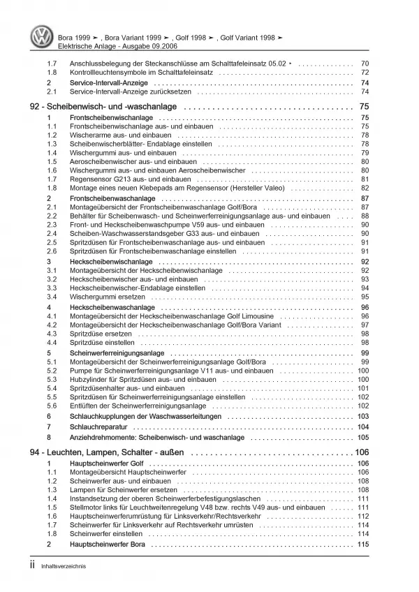 VW Golf 4 1J (97-06) Elektrische Anlage Elektrik Systeme Reparaturanleitung PDF