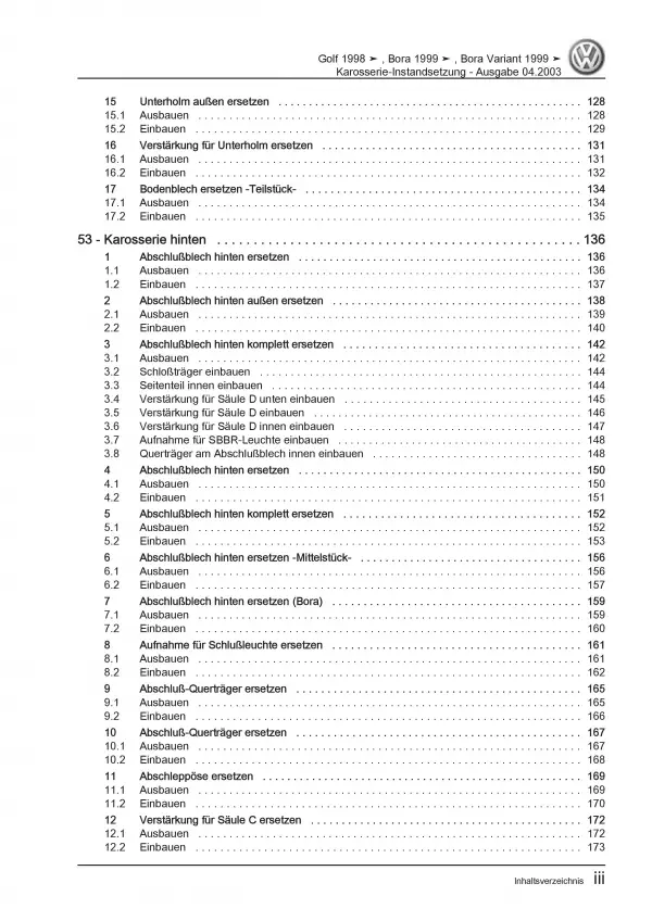 VW Golf 4 Typ 1J 1997-2006 Karosserie Unfall Instandsetzung Reparaturanleitung