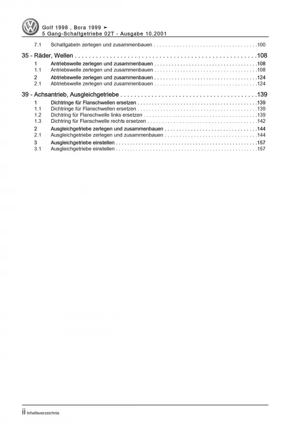 VW Golf 4 1J (97-06) 5 Gang Schaltgetriebe 02T Kupplung Reparaturanleitung PDF