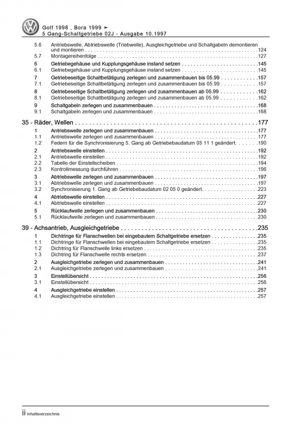 VW Golf 4 1J (97-06) 5 Gang Schaltgetriebe Kupplung 02J Reparaturanleitung PDF