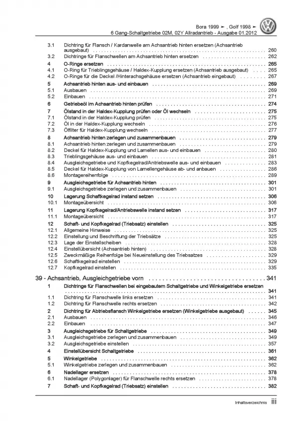 VW Golf 4 1J 1997-2006 6 Gang Schaltgetriebe 02M 02Y 4WD Reparaturanleitung PDF