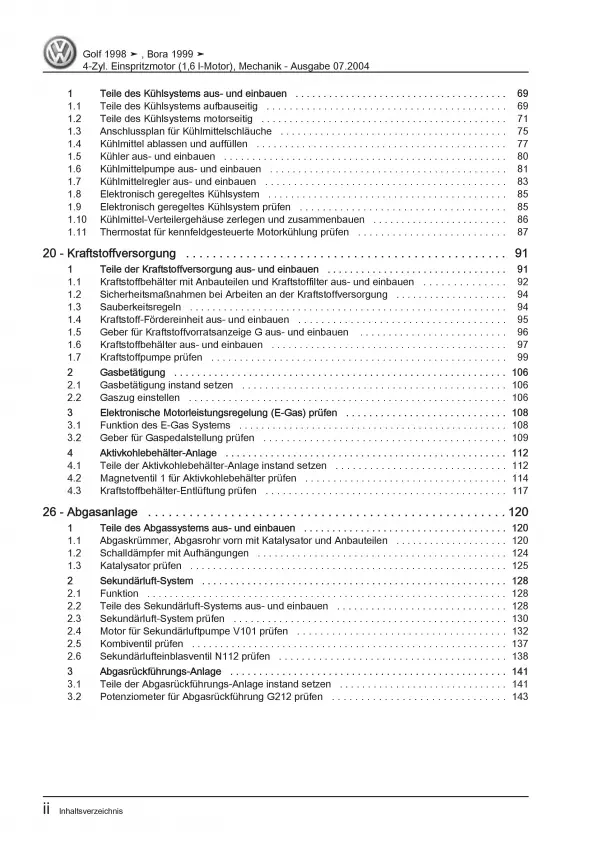 VW Golf 4 1J (97-06) 1,6l Benzinmotor 100 PS Mechanik Reparaturanleitung PDF