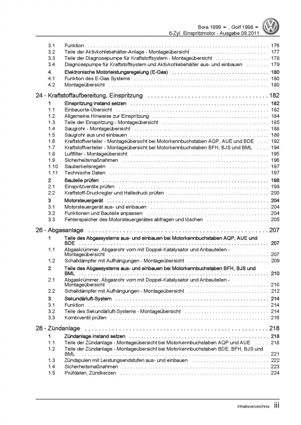 VW Golf 4 Typ 1J (97-06) 2,8l 3,2l Benzinmotor 204-241 PS Reparaturanleitung PDF