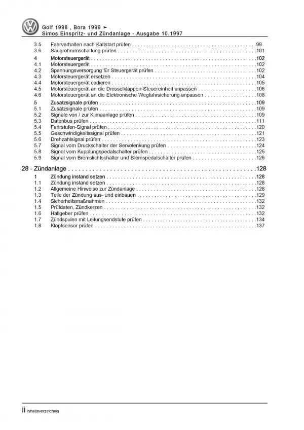 VW Golf 4 1J 1997-2006 Simos Einspritz- Zündanlage 100 PS Reparaturanleitung PDF