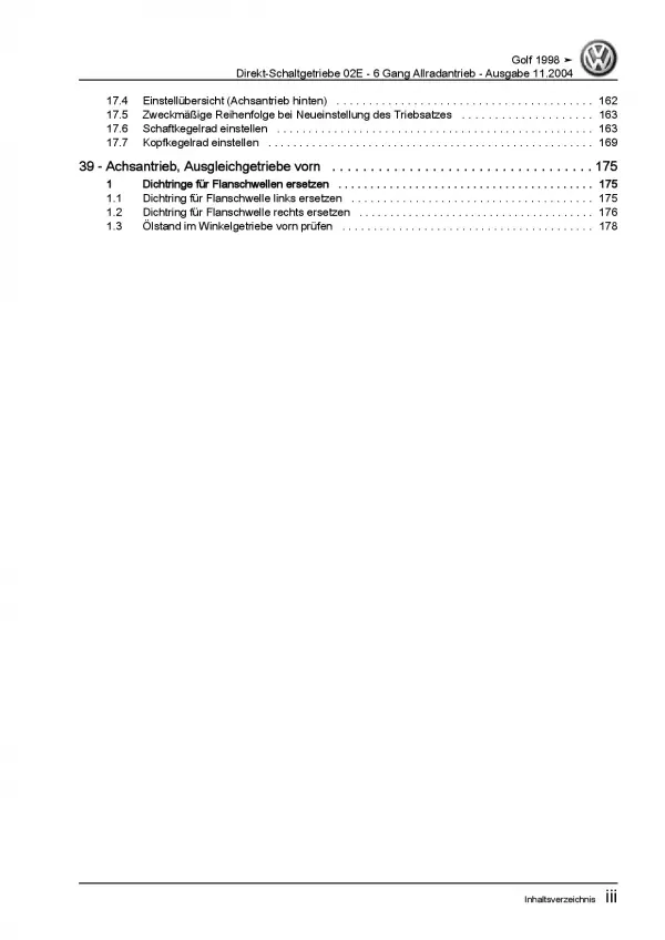 VW Golf 4 1J (97-06) 6 Gang Automatikgetriebe DSG DKG 02E Reparaturanleitung PDF