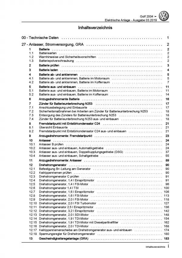 VW Golf 5 1K (03-08) Elektrische Anlage Elektrik Systeme Reparaturanleitung PDF