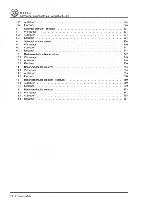 VW Golf 5 Typ 1K (03-08) Karosserie Unfall Instandsetzung Reparaturanleitung PDF