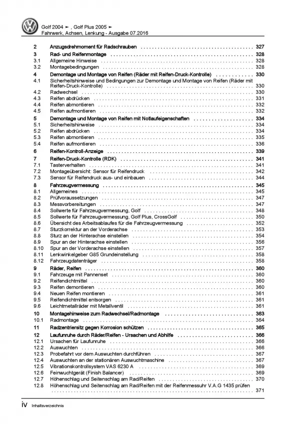 VW Golf 5 Typ 1K 2003-2008 Fahrwerk Achsen Lenkung Reparaturanleitung PDF