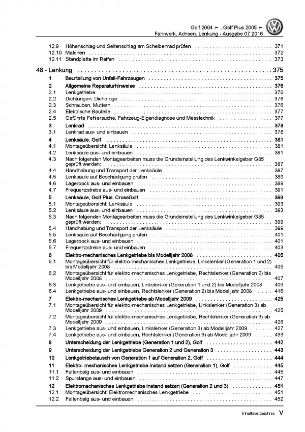 VW Golf 5 Typ 1K 2003-2008 Fahrwerk Achsen Lenkung Reparaturanleitung PDF