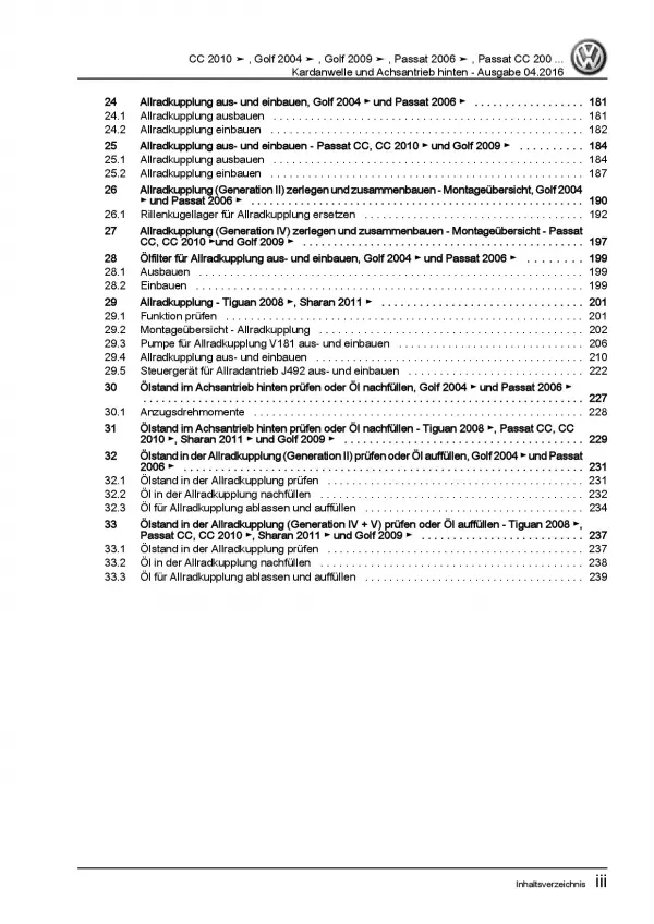 VW Golf 5 Typ 1K 2003-2008 Kardanwelle Achsantrieb hinten Reparaturanleitung PDF