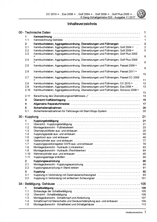 VW Golf 5 1K 2003-2008 02S 6 Gang Schaltgetriebe Kupplung Reparaturanleitung PDF