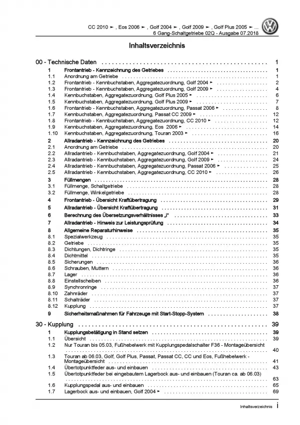 VW Golf 5 1K 2003-2008 6 Gang 02Q Schaltgetriebe Kupplung Reparaturanleitung PDF