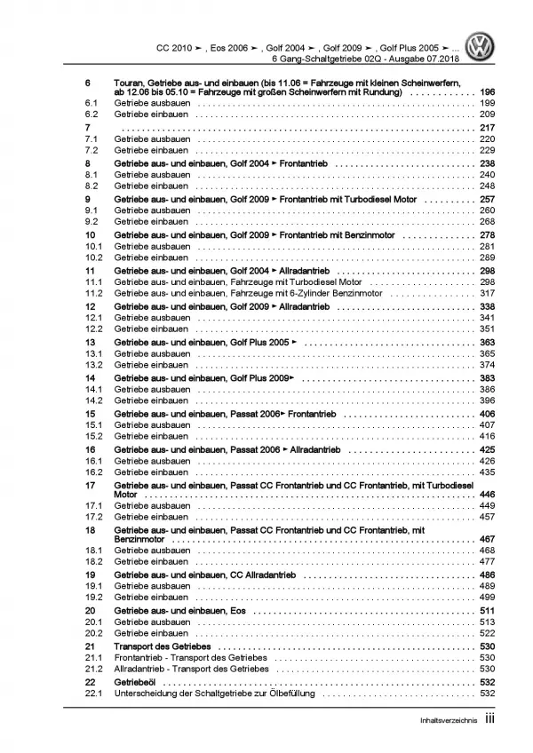 VW Golf 5 1K 2003-2008 6 Gang 02Q Schaltgetriebe Kupplung Reparaturanleitung PDF